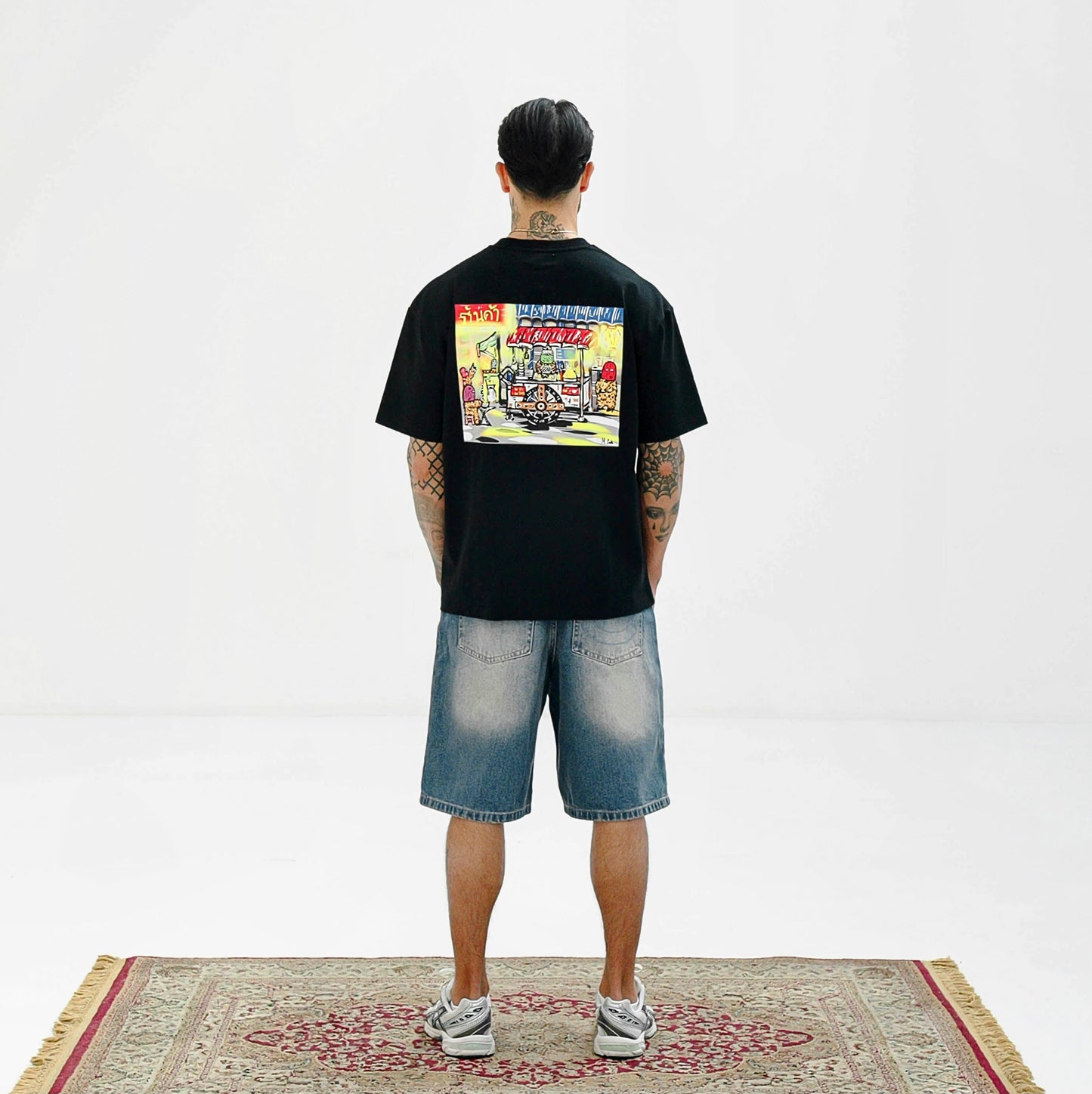 Heavyweight oversized graphics Black T shirt Night market