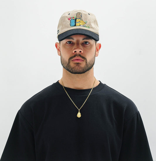 Mushroom delight black corduroy cap